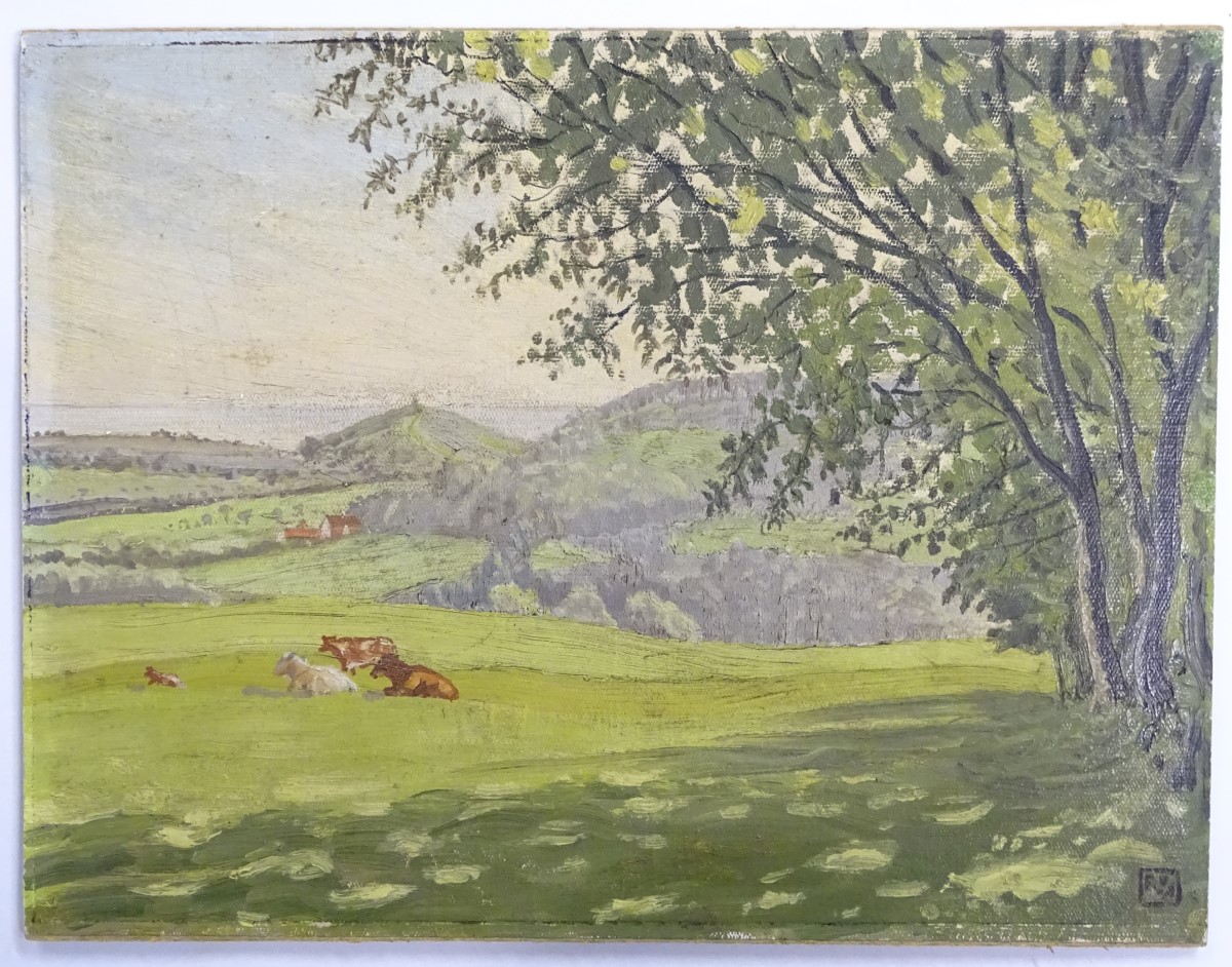 XX, English School, Oil on board, Cattle in a landscape, Monogrammed lower right. - Image 5 of 7