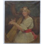 Wallace Heston, XIX-XX, Pre-Raphaelite / Belle Epoque School, Oil on canvas, The Harpist,