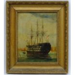 Indistinctly Signed c. 1900 Marine School, Oil on board, H.M.S.