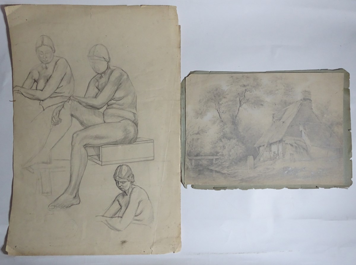 A folio containing two pencil drawings, - Image 3 of 6