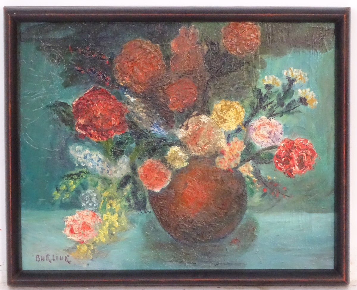 David Burliuk, (1882-1967), Ukrainian / Russian, Oil on canvas, Still life with flowers in a vase, - Image 3 of 7