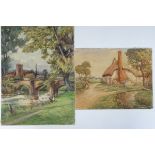 A H Thornton, XIX-XX, Watercolour, two, 'An Autumn Morning' & 'A Berkshire Cottage',