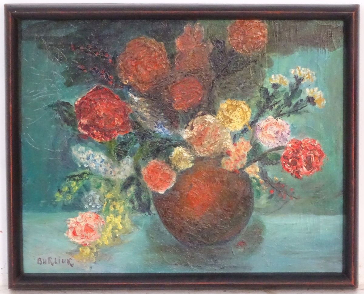 David Burliuk, (1882-1967), Ukrainian / Russian, Oil on canvas, Still life with flowers in a vase,