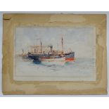 Indistinctly Signed, XIX, Marine School, Watercolour, Moored steam ships,