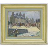 J McLavb, mid XX, Oil on board, Figures, horse and cart etc. by the slipway, Signed lower right.
