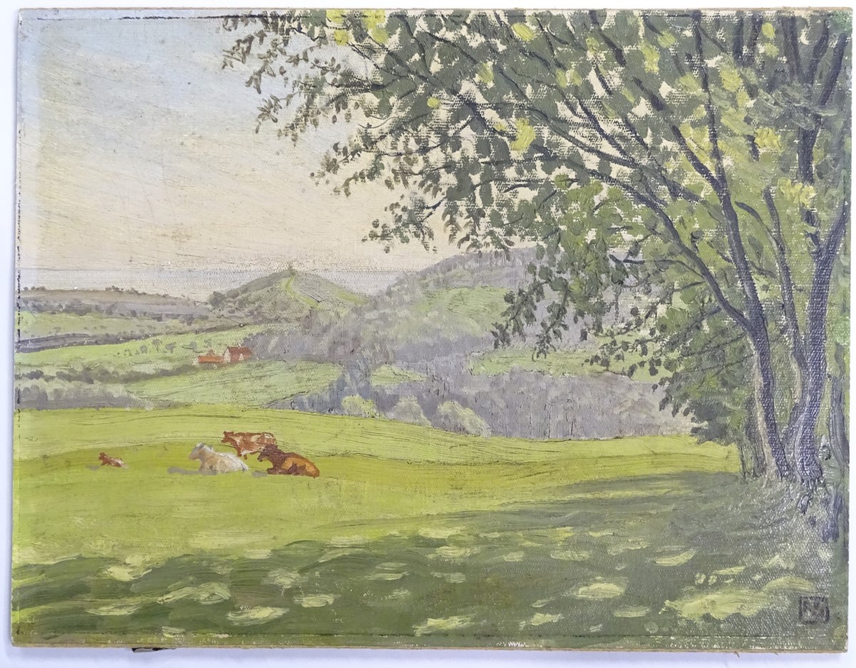 XX, English School, Oil on board, Cattle in a landscape, Monogrammed lower right. - Image 3 of 7