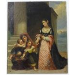 W Smith, XIX, Continental School, Oil on paper laid on board, Two women on a quay with two children,