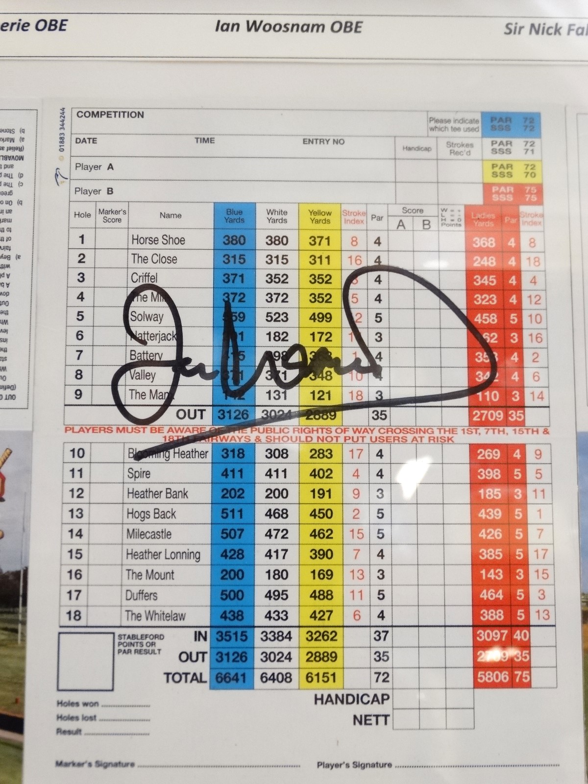 Golf: Three signed Siloth Golf Club score cards, autographed by Sir Nick Faldo, - Image 2 of 8