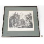 An etching of Kirkstall Abbey, Yorkshire,