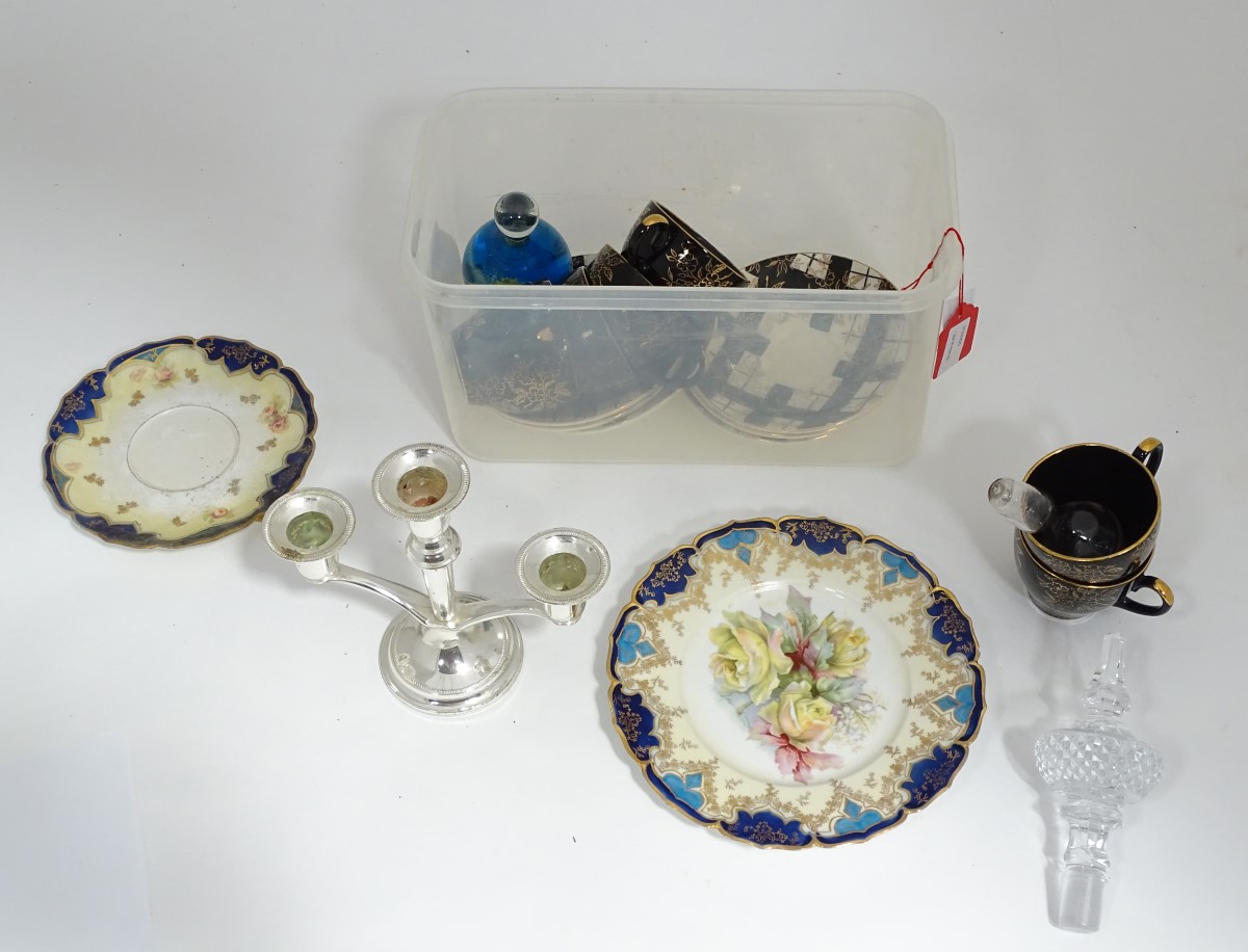 A box of miscellaneous to include, ceramics, candelabra etc.