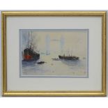 Early XX English School, Watercolour, Steam boats near Tower Bridge, River Thames,