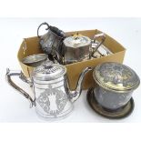 A quantity of silver plated items to include teapots, servers etc.