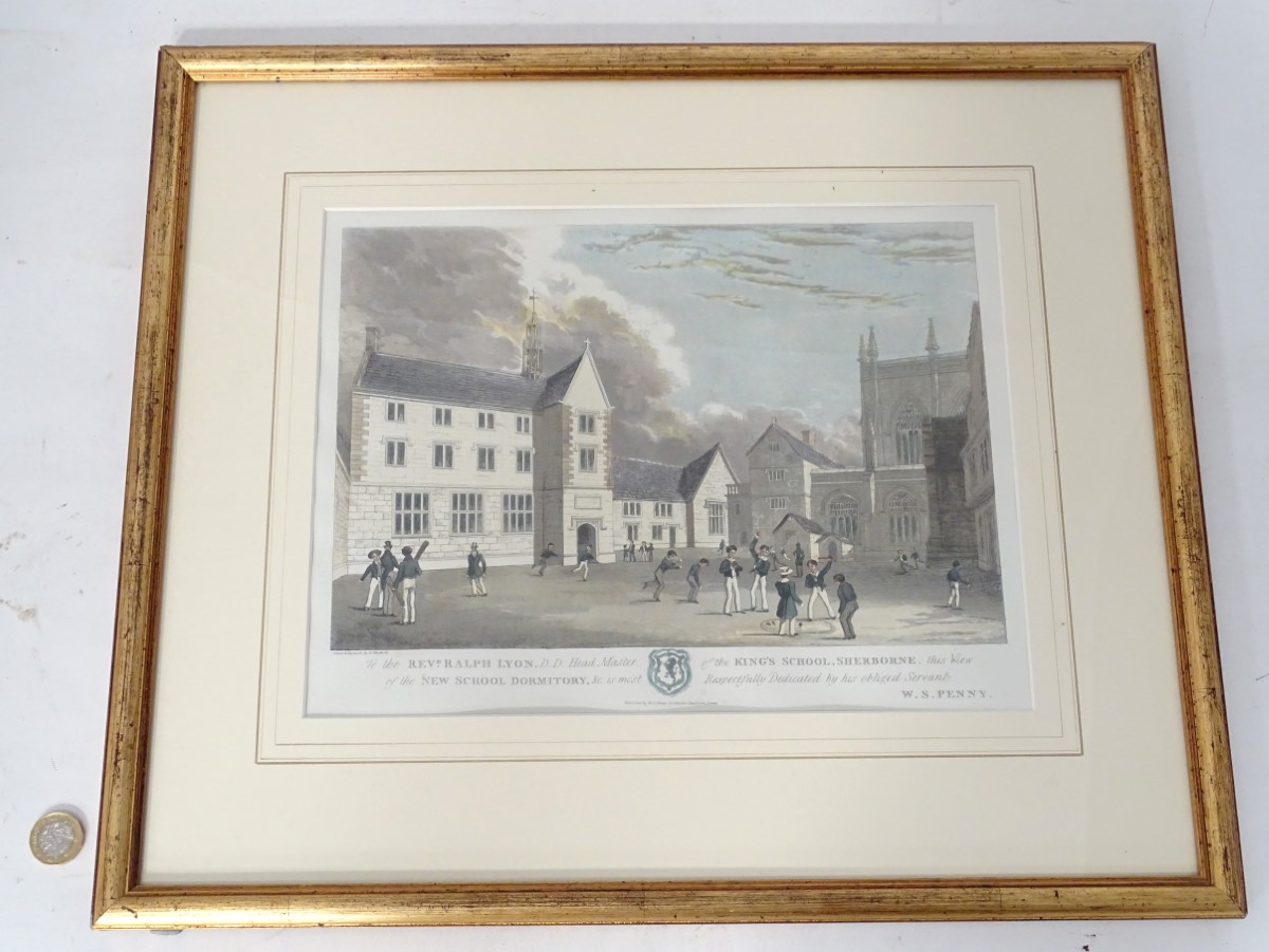 A lithograph depicting King's School,