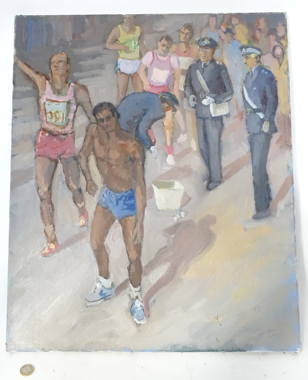 XX American School, Oil on canvas, The end of the marathon, - Image 3 of 3