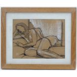 PC, (20)00, Coloured chalks and charcoal, Reclining female nude before a mirror, Signed lower left.