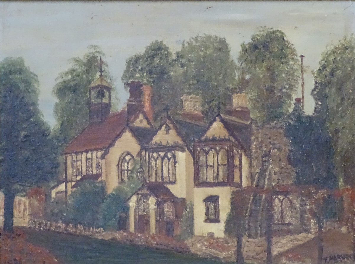 Thomas Harwood, 1931, Oil on canvas, 'Lewgars', a Gothic cottage, - Image 3 of 6