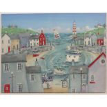 Peter Adderley (1965), Cornish School, Print on canvas, 'The Bay Store', Signed lower right.