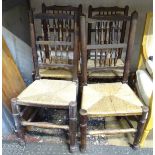 A set of four late 19thC rush seated dining chairs CONDITION: Please Note - we do