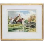 Frank Humpris, XX, Watercolour, River at the edge of a village, Signed lower right.