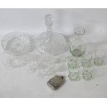 A box of glass and crystal : including a hob nail decorated Lead crystal ship's decanter ,