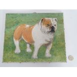 An oil on canvas depicting a bulldog,