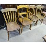 3 + 1 early 20thC kitchen dining chairs of elm and beech construction CONDITION: