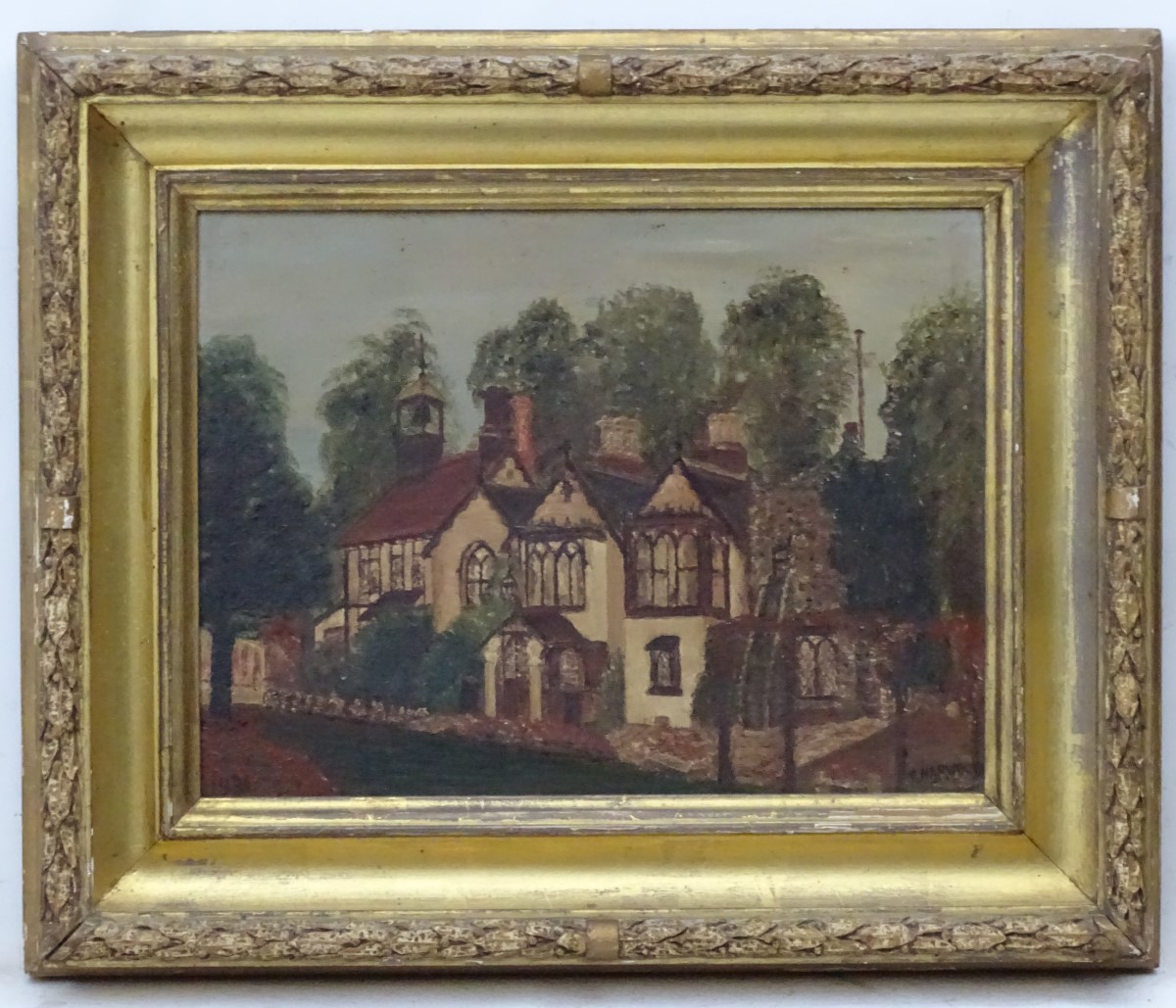 Thomas Harwood, 1931, Oil on canvas, 'Lewgars', a Gothic cottage,