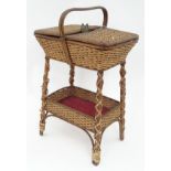 A woven sewing basket on stand CONDITION: Please Note - we do not make reference to