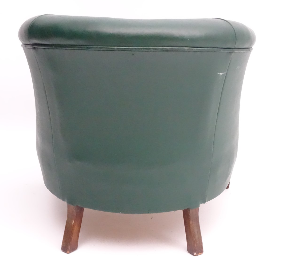 A mid 20thC green tub chair standing on squared tapering legs. 28” wide x 25” deep. - Image 2 of 4
