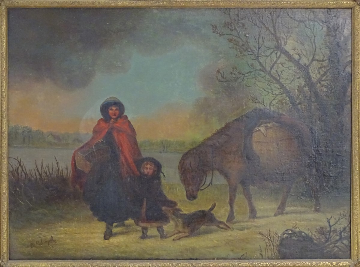 Manner of Edward Robert Smythe (1810-1899), Oil on canvas, Winter Travellers, - Image 7 of 12