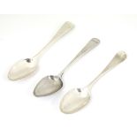 Three various Geo III silver Old English pattern teaspoons.