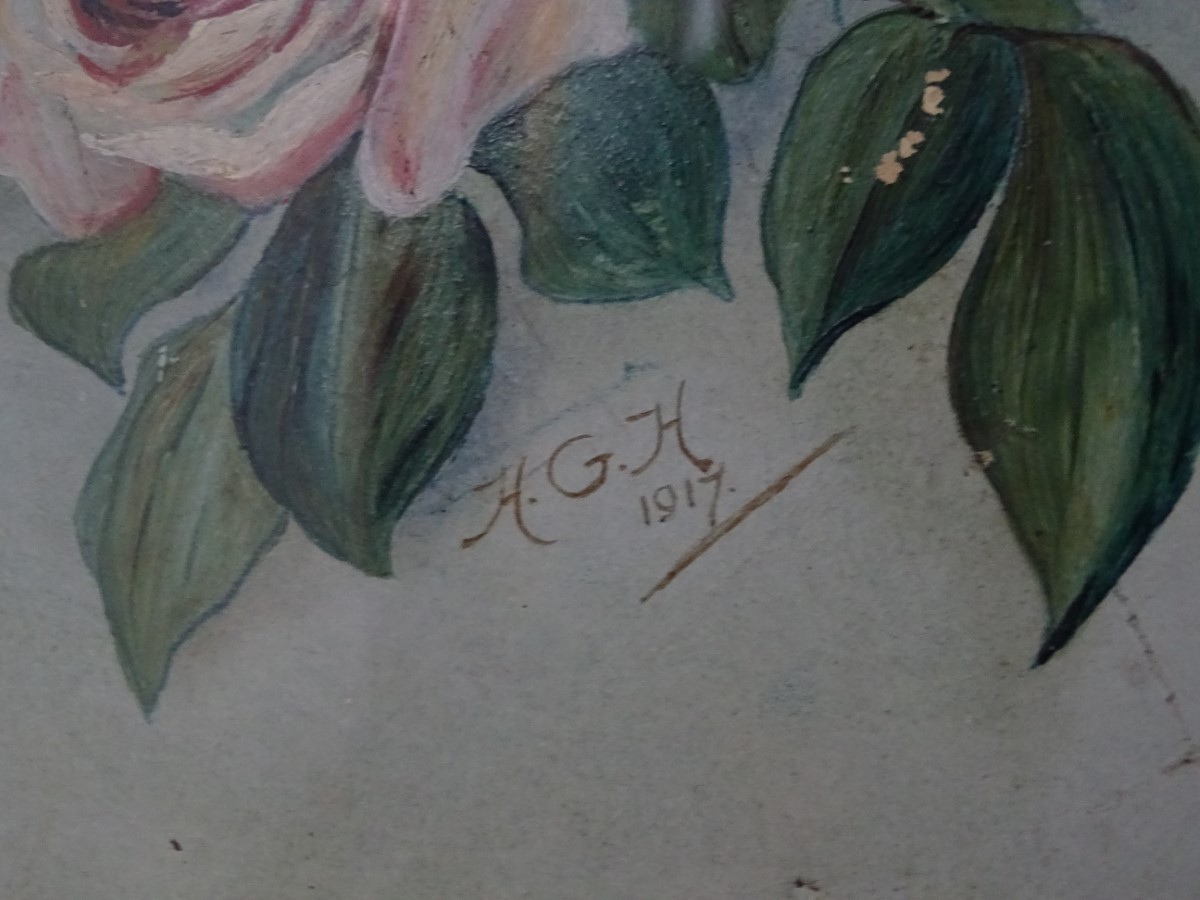 HGH, 1917, Oil on board, Roses, A still life study of roses, Signed H. G. H. - Image 9 of 10