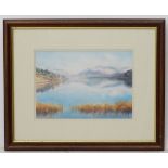 Rod Willis, XX, Watercolour, Lake and snowy mountains, Signed lower right and ascribed verso.