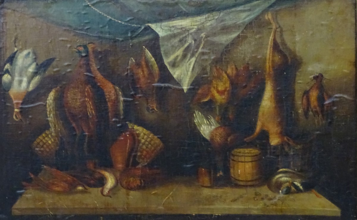 XVIII / XIX English School, Oil on canvas laid on panel, A game larder with Snipe , Woodcock . - Image 6 of 8