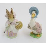 Two Beswick Beatrix Potter figures with gold back stamps comprising 'Jemima Puddleduck' and a rare