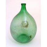 Large Italian Demi-John Bottle: a large Carboy / Demi-John green glass wine bottle, 24 1/2” high.