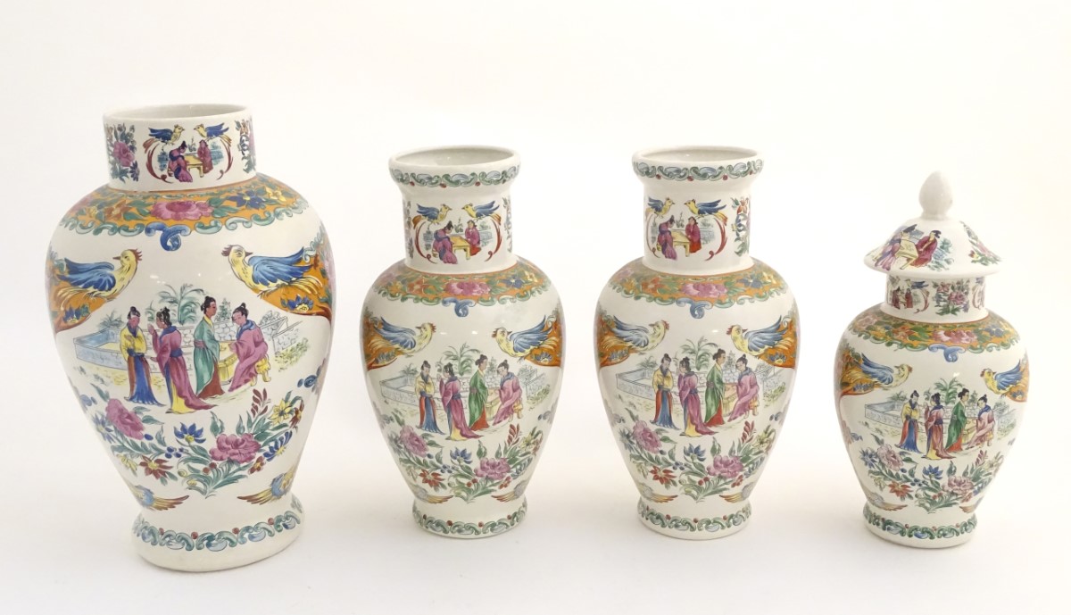 Four matching Japanese vases of various sizes, one lidded. - Image 3 of 12