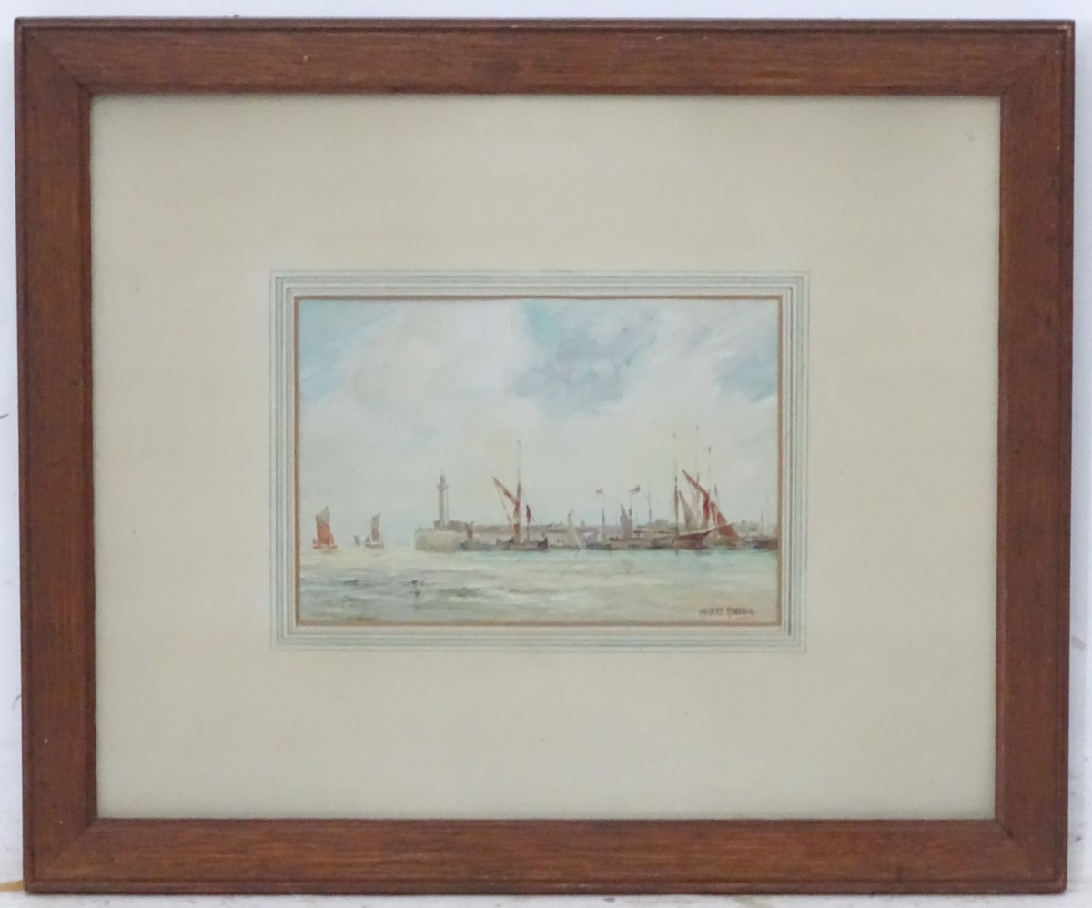 Maurice Randall (1865-1950), Oil on card, Shipping at Dover harbour, boats moored against the jetty, - Image 4 of 10