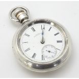 A large 'coin' silver / white metal cased pocket watch by A.W.