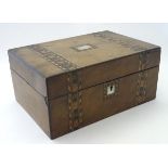 A 19thC Tunbridgeware work box, of walnut construction with inlays of boxwood, mahogany,