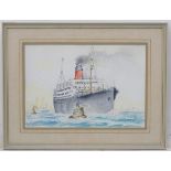 Colin Drew, Watercolour, 'Liner Samaria leaving New York', Signed lower right with details verso.