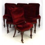 Set of 6 Victorian mahogany dining chairs with red button back upholstery and macassar seat back