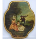 W, Bates after Fragonard ,Circa 1900 , Quatrefoil shaped oil on canvas, The Serenade,