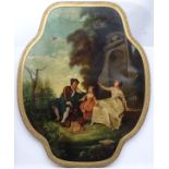 W, Bates after Fragonard, Circa 1900, Quatrefoil shaped oil on canvas, The Picnic,