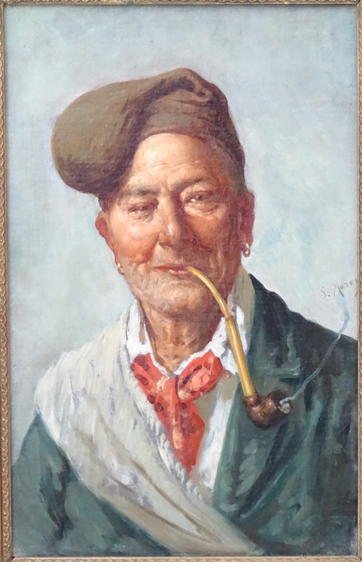 Salvatore Maresca, XIX-XX, Italian School, Oil on canvas, A portrait of an old man smoking a pipe, - Image 6 of 10