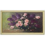 J Payne, XX, Oil on canvas, A still life study of roses and lilacs, Signed lower right. Approx.