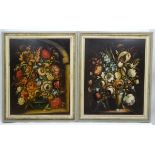 Rima Mid XX Dutch School, Oil on board, a pair (2), Two large framed flower pieces,