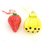 Christmas decorations : two novelty glass baubles one formed as a strawberry the other a bunch of