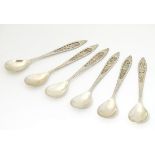 A set of 6 Continental .800 silver spoons with filigree decoration.
