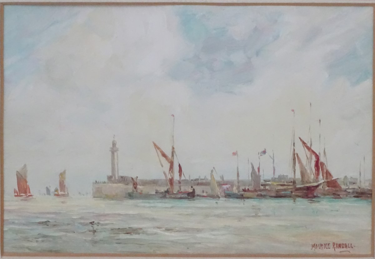 Maurice Randall (1865-1950), Oil on card, Shipping at Dover harbour, boats moored against the jetty, - Image 8 of 10